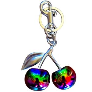 Irridescent Large Cherry Purse Charm with Matte Silver Accents